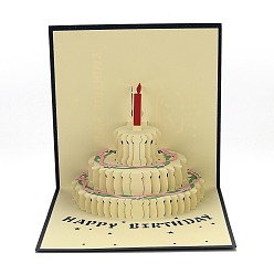 Black Handmade Greeting Cards, 3D Pop Up Birthday Cake, Paper Crafts, Greeting Cards, with Envelope, Square, Black, 15x15x0.35cm