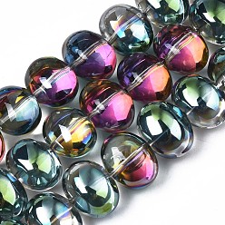 Green Plated Electroplate Glass Beads Strand, Half Plated, Oval, Green Plated, 10.5~11.5x14x10mm, Hole: 1mm, about 57~59pcs/strand, 24.41 inch~ 25.20 inch(62~64cm)
