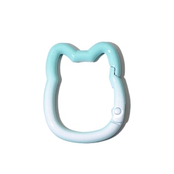 Cyan Gradient Color Spray Painted Alloy Spring Gate Ring, Cat, Cyan, 35x28x4mm