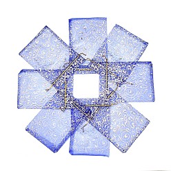 Royal Blue Organza Bags, Royal Blue, Golden Twisted Tendril Pattern, 14~15cmx19~20cm