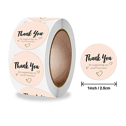 PeachPuff Thank You Stickers Roll, Round Paper Heart Pattern Adhesive Labels, Decorative Sealing Stickers for Christmas Gifts, Wedding, Party, PeachPuff, 25mm, 500pcs/roll