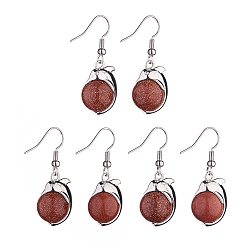 Goldstone Synthetic Goldstone Dolphin Dangle Earrings with Crystal Rhinestone, Platinum Brass Jewelry for Women, 38mm, Pin: 0.6mm