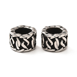 Antique Silver 316 Surgical Stainless Steel European Beads, Large Hole Beads, Column, Antique Silver, 10.5x7mm, Hole: 6mm