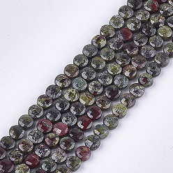 Dragon Blood Natural Dragon Blood Beads Strands, Faceted, Flat Round, 4~4.5x2.5~3mm, Hole: 0.8mm, about 88~89pcs/strand, 14.9 inch~15.1 inch