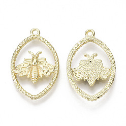 Light Gold Rack Plating Alloy Pendants, Cadmium Free & Lead Free, Oval with Bees, Light Gold, 28.5x18x2.5mm, Hole: 1.5mm