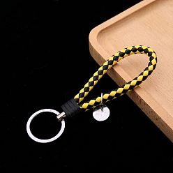 Jaune Porte-clés à tricoter en cuir pu, porte-clés bracelet, avec porte-clés en alliage plaqué platine, jaune, 12.5x3.2 cm