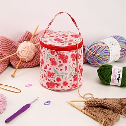 Flower Oxford Zipper Knitting Bucket Bag with Handle, Yarn Storage Organizer, Crochet Hooks & Knitting Needles Bag, Red Spider Lily, 13x14cm