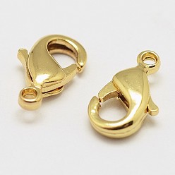 Real 18K Gold Plated Brass Lobster Claw Clasps, Cadmium Free & Nickel Free & Lead Free, Real 18K Gold Plated, 10x6x2.5mm, Hole: 1.2mm
