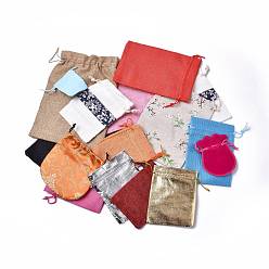 Couleur Mélangete Pochettes d'emballage en coton et soie, sacs à cordonnet, couleur mixte, 9.2~23.2x7~16.8x0.1~0.4 cm
