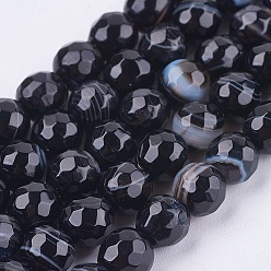 Natural Agate Natural Madagascar Black Agate Bead Strands, Faceted, Round, Dyed & Heated, 6mm