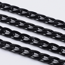 Noir Chaînes en aluminium tordu, chaînes de trottoir, non soudée, sans plomb et sans nickel, oxydé en noir, taille: environ chaîne: 12 mm de long,  largeur de 7 mm, épaisseur de 2mm