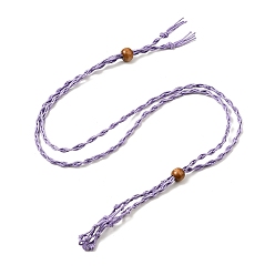 Lilac Braided Wax Rope Cord Macrame Pouch Necklace Making, Adjustable Wood Beads Interchangeable Stone Necklace, Lilac, 35.43 inch(90cm), 4mm