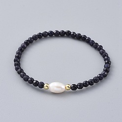 Goldstone Bleu Bracelets synthétiques de perles d'or bleues synthétiques, avec perles en laiton et perles naturelles, 2-1/2 pouce (6.4 cm)