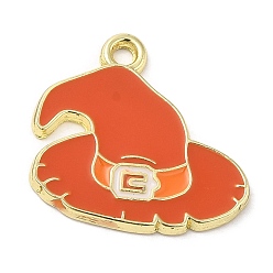 Coral Halloween Alloy Enamel Pendants, Golden, Witch Hat Charm, Coral, 19x20x1.5mm, Hole: 1.8mm