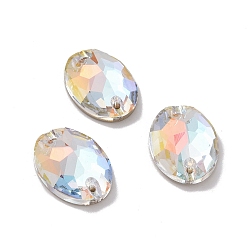 Light Crystal AB Diamantes de imitación cosidos en forma ovalada, k 5 strass de cristal, enlace de agujero 2, espalda plana plateada, decoración artesanal de costura, luz cristal ab, 18x13x5 mm, agujero: 1.2 mm