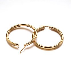 Golden Ring 304 Stainless Steel Hoop Earrings, Hypoallergenic Earrings, Golden, 51.5x48x4mm, Pin: 1mm