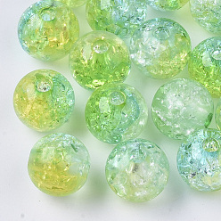 Yellow Green Transparent Crackle Acrylic Beads, Round, Yellow Green, 10mm, Hole: 2mm, about 943pc/500g