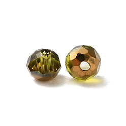 Цвет Оливы Прозрачный Electroplate стеклянные бусины, половина золотым покрытием, граненые, рондель, оливковый, 4.3x3.7 мм, отверстие : 1 мм, 500 шт / пакет