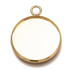 Real 18K Gold Plated 304 Stainless Steel Pendant Cabochon Settings, Plain Edge Bezel Cups, Flat Round, Real 18K Gold Plated, Tray: 20mm, 26.5x22x2mm, Hole: 3mm