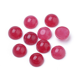 Cerise Natural White Jade Cabochons, Dyed, Half Round/Dome, Cerise, 6x3~4mm