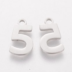 Number 201 Stainless Steel Charms, Num.5, 13x7x1.1mm
