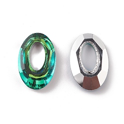 Verde Anillos de unión de vidrio electrochapado, anillo cósmico de cristal, anillo prisma, facetados, espalda plateada, oval, verde, 20x13x4~5 mm, diámetro interior: 10x5.3 mm