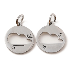 Cloud 304 Stainless Steel Charms, Laser Cut, with Jump Ring, Stainless Steel Color, Hollow, Flat Round Charm, Cloud, 13.5x12x1mm, Hole: 3.6mm