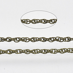 Antique Bronze Soldered Brass Coated Iron Rope Chains, with Spool, Antique Bronze, 2x1.4x0.3mm, about 39.37 Feet(12m)/roll
