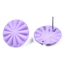 Medium Purple Spray Painted Iron Stud Earring Findings, with Hole, Flat Round, Medium Purple, 17mm, Hole: 1.2mm, Pin: 0.7mm