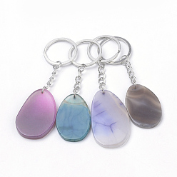 Natural Agate Natural Agate Keychain, with Iron Findings, Mixed Color, teardrop, Platinum, 98~109mm