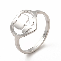 Color de Acero Inoxidable 304 anillo ajustable corazón con flor de acero inoxidable para mujer, color acero inoxidable, tamaño de EE. UU. 6 (16.5 mm)