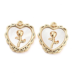 Real 18K Gold Plated Brass Pave Shell Pendants, Heart Charms, Real 18K Gold Plated, 16x15x2.5mm, Hole: 1.2mm