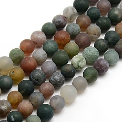 Agate Indienne Brins de perles rondes en agate indienne givrée naturelle, 6mm, Trou: 1mm, Environ 59 pcs/chapelet, 14.9 pouces ~ 15.6 pouces