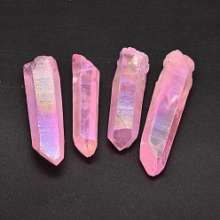 Pink Dyed Nuggets Natural Electroplated Crystal Pendants, AB Color, Pink, 25~75x6~16mm, Hole: 1mm