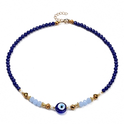 Golden Glass Beaded Necklaces, with Evil Eye Lampwork Beads, Glass Pearl Beads, Brass Beads and Zinc Alloy Lobster Claw Clasps, Golden, 18.11 inch(46cm)