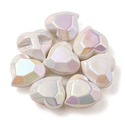 Blanco Cuentas de acrílico iridiscente arcoíris chapadas en uv, corazón, blanco, 22x23x13 mm, agujero: 3.5 mm