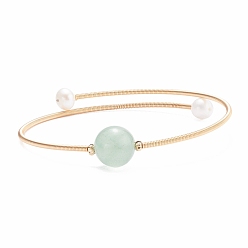Aventurine Verte Bracelet manchette tour de cou en perles naturelles et aventurine verte, bracelet torque en laiton pour femme, or, diamètre intérieur: 2-1/8 pouce (5.5 cm)