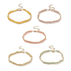 Couleur Mélangete Bracelet en perles de verre tressées avec 304 fermoir en acier inoxydable pour femme, couleur mixte, 6-7/8 pouce (17.5 cm)