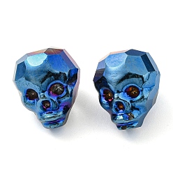 Dodger Blue Electroplate Glass Bead, Metallic, Faceted, Skull, Dodger Blue, 16x13x14~14.5mm, Hole: 1.6mm