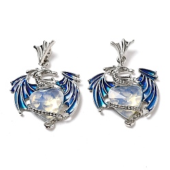 Opalite Opalite Pendants, Faceted Heart Charms, with Rack Plating Platinum Plated Brass Enamel Dragon, 37mm, Pendant: 30.5x28.5x6.5mm, Hole: 3x3.5mm