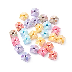 Color mezclado Perlas de acrílico opaco iridiscente chapado uv, cuentas de cubo combinadas, perlas entrelazadas, color mezclado, 15.5x15.5x11.5 mm, agujero: 4 mm