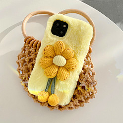 Champagne Yellow Warm Plush Mobile Phone Case for Women Girls, Winter Sunflower Shape Camera Protective Covers for iPhone14 Pro, Champagne Yellow, 14.67x7.15x0.78cm