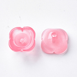 Light Coral 4-Petal Transparent Spray Painted Glass Bead Caps, Flower, Light Coral, 11.5x11.5x7mm, Hole: 1.6mm