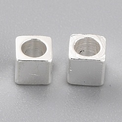 925 Sterling Silver Plated Brass Spacer Beads, Long-Lasting Plated, Cube with Round Hole, 925 Sterling Silver Plated, 2.5x2.5x2.5mm, Hole: 1.6mm
