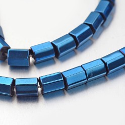 Azul Chapado Electroplate hematites sintética hebras de perlas no magnéticas, facetados, columna, azul chapado, 6x4~5 mm, agujero: 1 mm, sobre 66 unidades / cadena, 15.7 pulgada