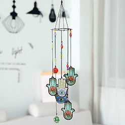 Hamsa Hand Печатные железные колокольчики, со стеклянными бусинами, подвесное украшение для дома на открытом воздухе в саду, хамса рука, 580 мм
