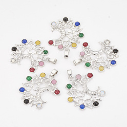 Platinum Chakra Jewelry, Alloy Gemstone Pendants, Moon, Platinum, 39x35x3.5mm, Hole: 6x3mm