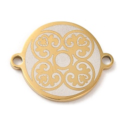 Golden Ion Plating(IP) 304 Stainless Steel Connector Charms, Flat Round Links with Flower Pattern, Golden, 16x20x1.5mm, Hole: 1.6mm
