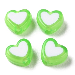 Lime Heart Acrylic Beads, Bead in Bead, Lime, 7x8x4mm, Hole: 1.8mm, about 2777pcs/500g