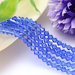 Royal Blue Faceted Imitation Austrian Crystal Bead Strands, Grade AAA, Bicone, Royal Blue, 5x5mm, Hole: 0.7~0.9mm, about 80pcs/strand, 15.7 inch